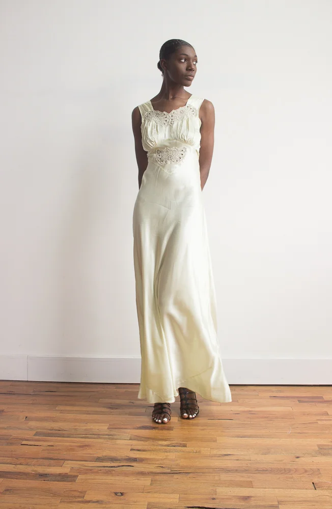 1940s Chartreuse Satin Slip Dress Wayward Collection